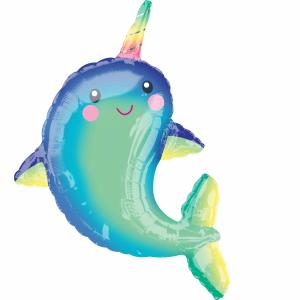 Supershape Happy Narwhal Foil Balloon P35 packaged 73cm x 99cm