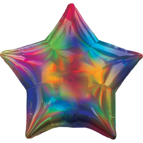 Standard Holographic Iridescent Rainbow Star Foil Balloon S55 Bulk