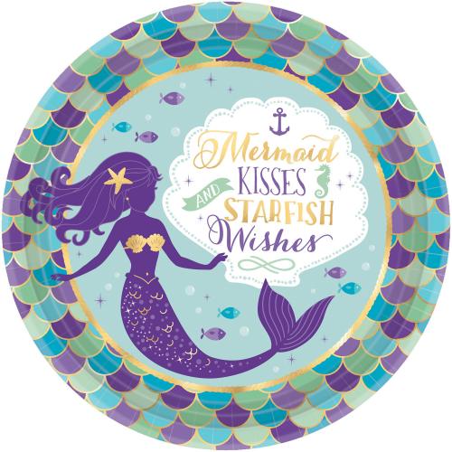 Mermaid Wishes 8 Plates Paper Round metallic 22,8 cm