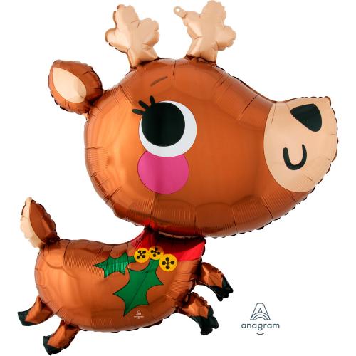 SuperShape Adorable Reindeer Foil Balloon P35 Packaged 76cm x 76cm