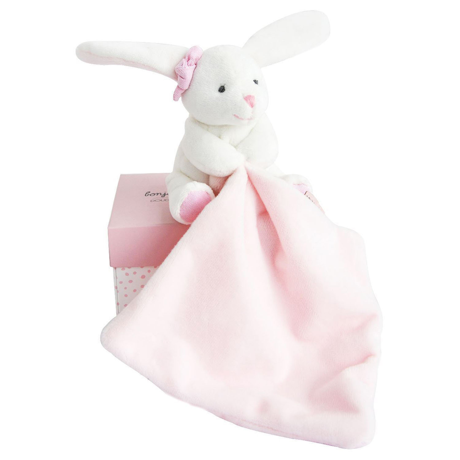 Kanin med rosa snuttefilt - 11 cm - i fin presentlåda