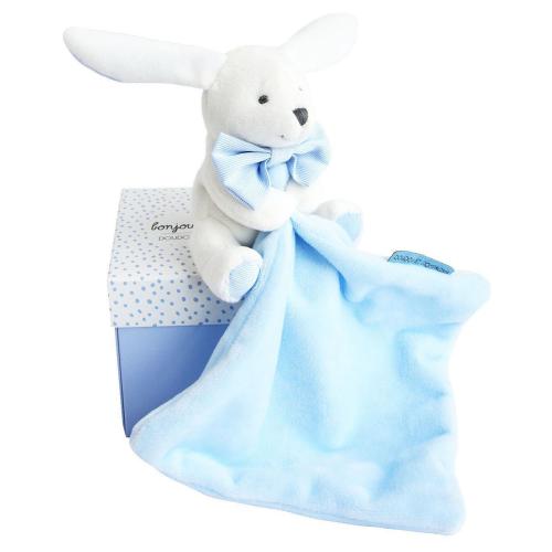 Kanin med blå snuttefilt - 11 cm - i fin presentlåda