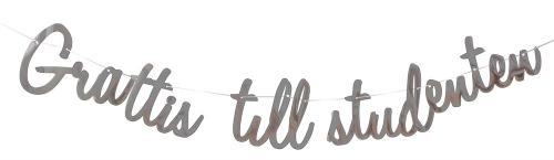 Silvrig girlang med texten "grattis till studenten"