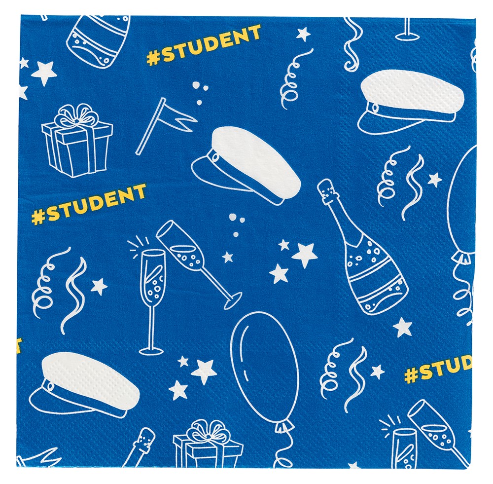 Blå servetter med studentmotiv