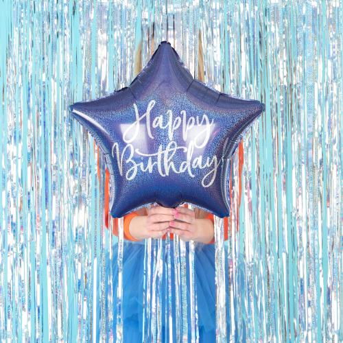 40cm Stjärna Happy Birthday Blå