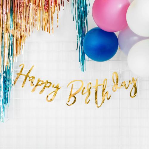 Happy Birthday Banner Guld