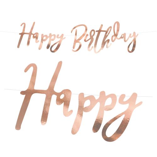 Banner Happy Birthday, rose gold, 16.5x62cm