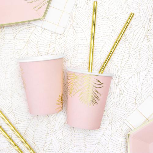 Pappersmugg ljusrosa med guldtryck, 6pack
