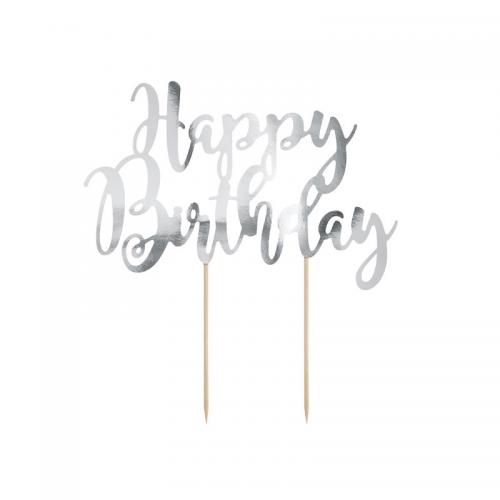 Cake topper Happy Birthday silver