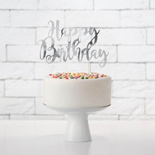 Cake topper Happy Birthday silver