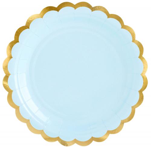 Guldkant Pastellblå - Papperstallrik