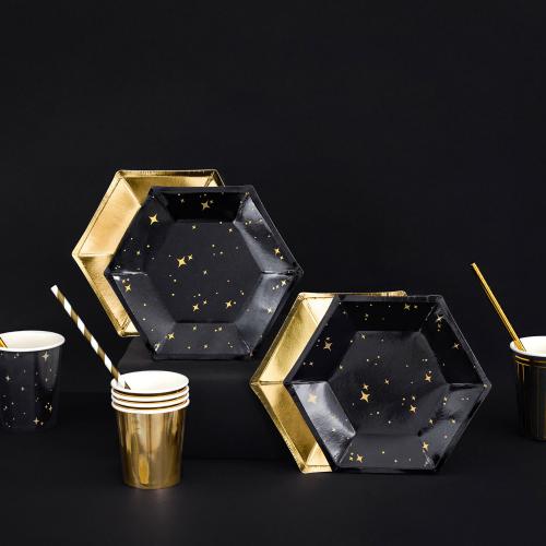 Guldstjärnor Svart - Papperstallrik