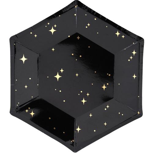 Guldstjärnor Svart - Papperstallrik