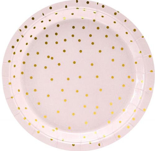 Polka Dots Guld/Rosa - Papperstallrik