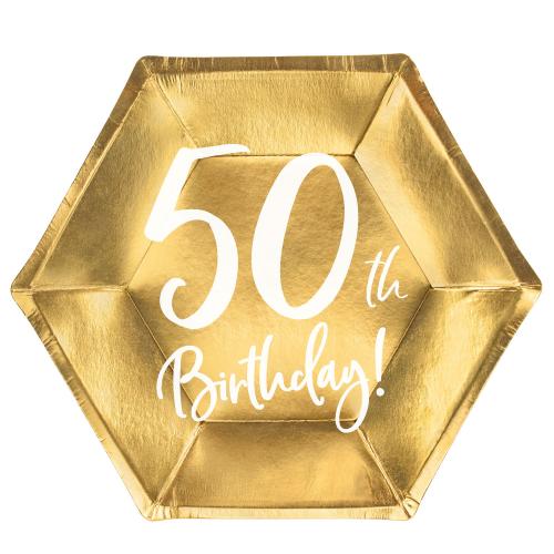 Papperstallrikar Guld 50 ?r 6-pack