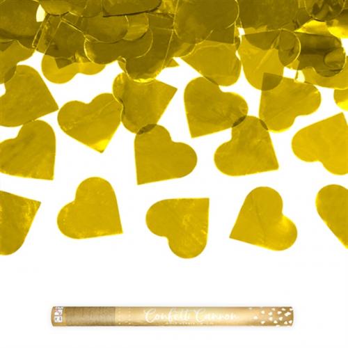 Konfettikanon hjärtan, guld 60 cm