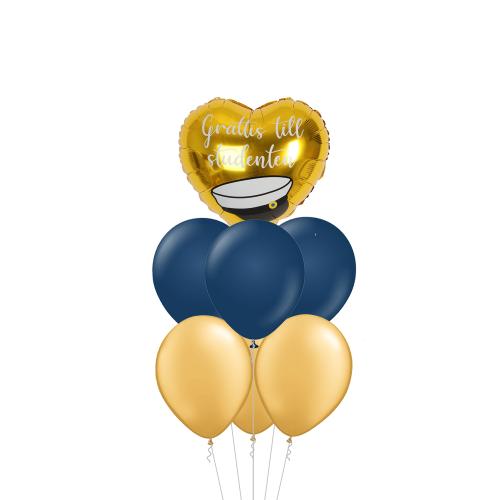 Midnattsblå & Met. Guld Studenthjärta - Studentbukett 705