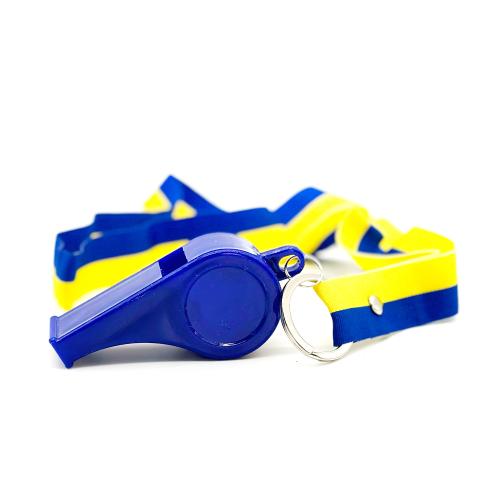 Visselpipa stor band plast blå 9,5 cm