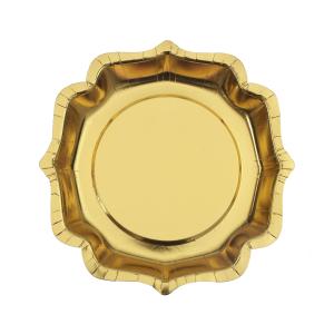 Papperstallrik Vågig Guld 21cm