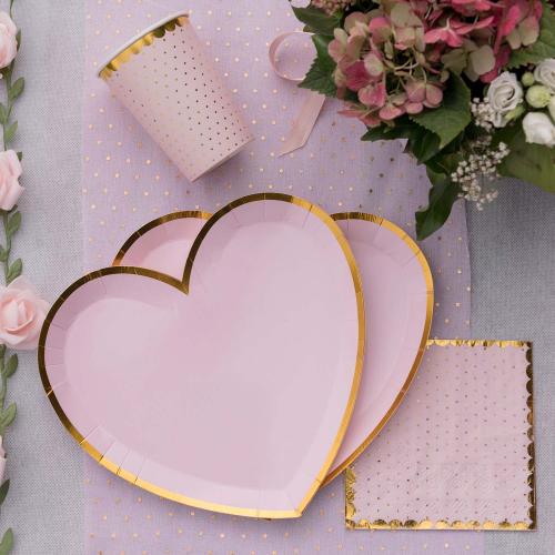 Guldkant Hjärta Rosa - Papperstallrik