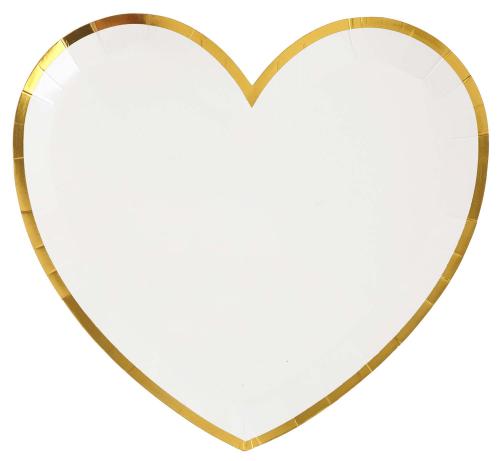 Guldkant Hjärta Vit - Papperstallrik