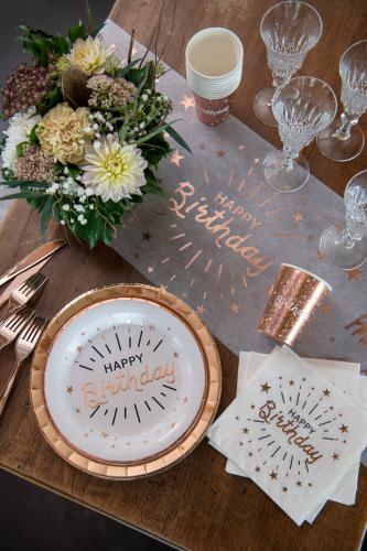 Papperstallrik Grattis på fördelsedagen Rosegold