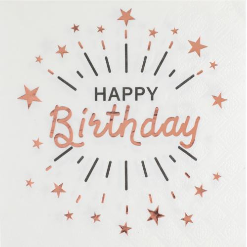 Pappersservett Happy Birthday Rosegold
