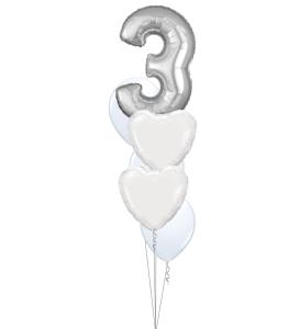 Bukett 602 - 3st 28cm latex, 2st standard folie, 1st siffra/shape
