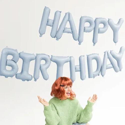 Folie bokstäver Happy Birthday blå 35cm höga