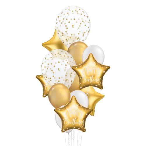 Happy Birthday Guld - Mixbukett Mellan