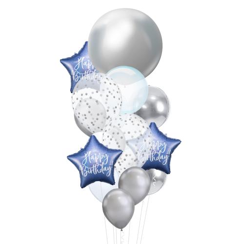 Happy Birthday Blå - Mixbukett Stor