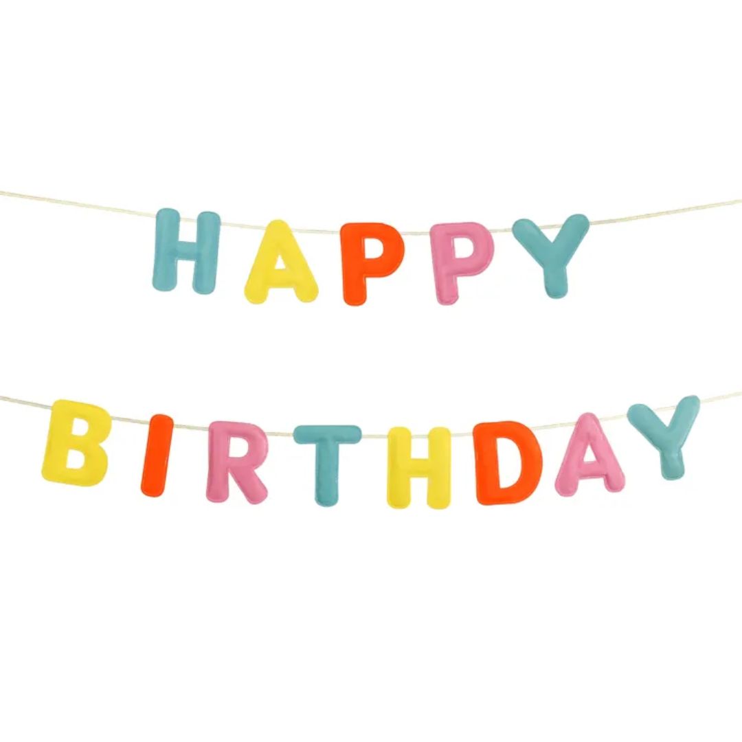 Girlang Happy Birthday, färgglad, textil