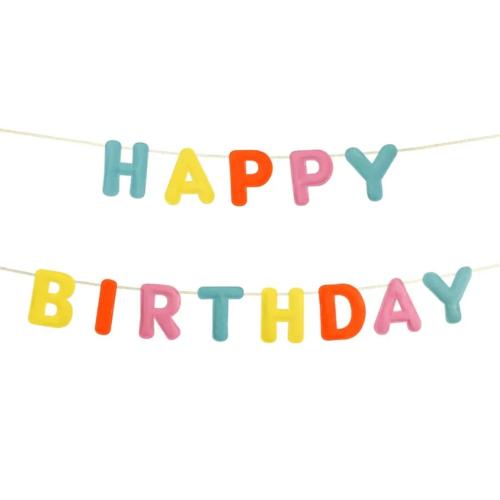 Girlang Happy Birthday, färgglad, textil
