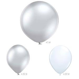 Latexballonger till Ballongpelare DIY Vitt & Silver