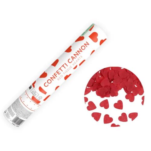 Konfettikanon röda hjärtan, 28cm