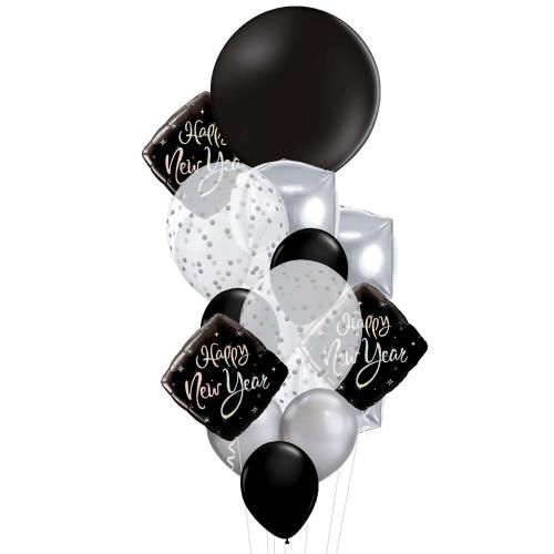 Heliumfylld Nyårsbukett Silversvart - Large