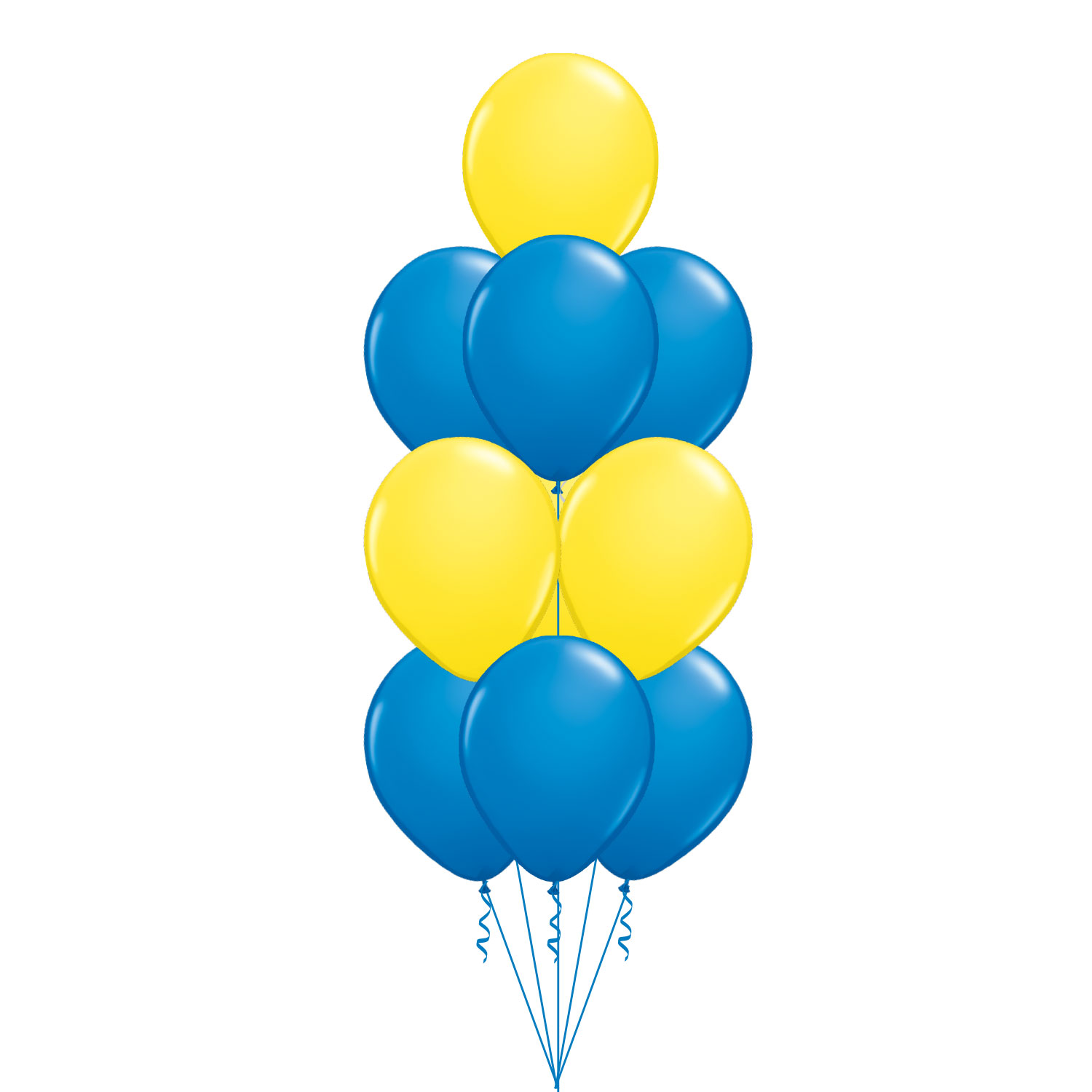 Ballongbukett med 10 st gul och blå latexballonger 28 cm