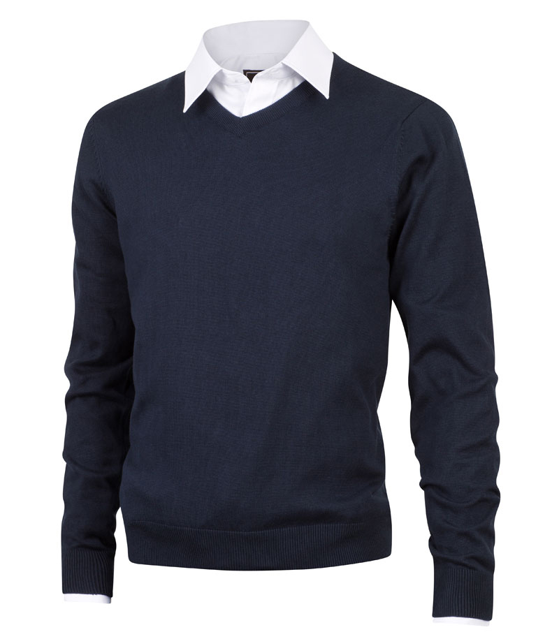 Cotton sweater V-neck dark blue