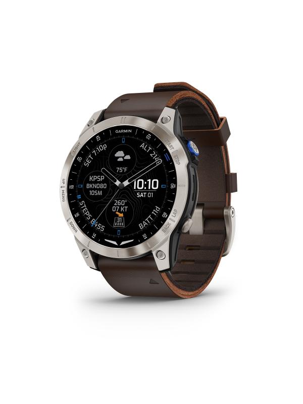 Garmin D2 Mach 1 Aviator Smartwatch, Brown leather watch strap