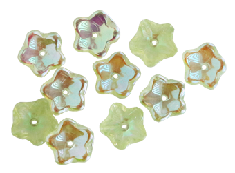 Glasblomma ljusgul med delvis pärlemor, 10 st, ca 9mm med hål