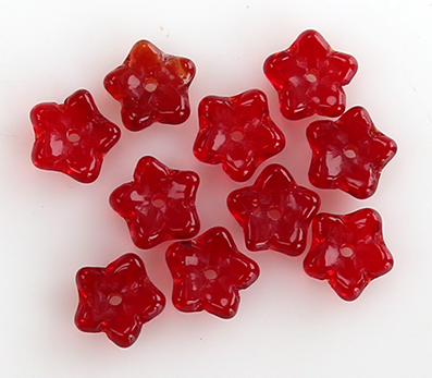 Glasblomma röd, 10 st, ca 9mm med hål