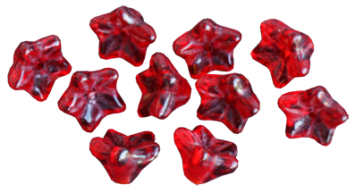 Glasblomma röd stjärna 10st, ca 9mm med hål
