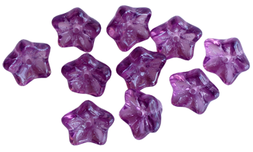 Glasblomma vinröd stjärna 10st, ca 9mm med hål