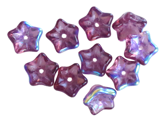 Glasblomma vinröd, delvis med pärlemorskimmer 10st, ca 9mm med hål