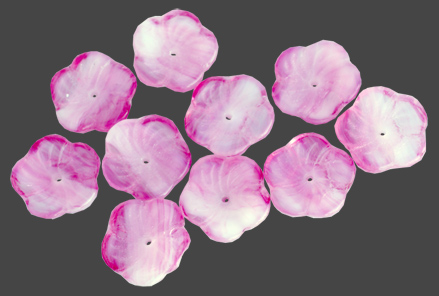 Glasblomma rosa 10st ,ca 12 mm med hål