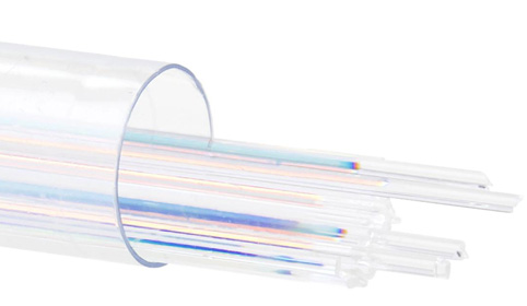 Stringers 1 mm, dichroiskt regnbågsfärgat på klart transparent glas, 12st.
