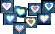 Dichroiska hjärtan ca 1x1 cm olika färgställningar på klart glas COE 90