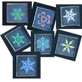 Dichroiska snöflingor 2x2 cm. Blandat utseende.