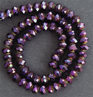 Glaspärlor facetterad rondell 6,5x4,5 mm Brunlila, ca 65 st