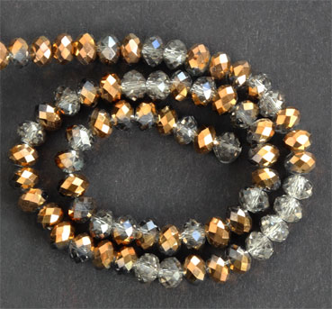 Glaspärlor facetterad rondell 6,5x4,5 mm Grå / Brons, ca 65 st